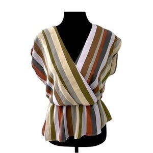 Leith Asymmetrical Striped V Neck Flowy Blouse 0032